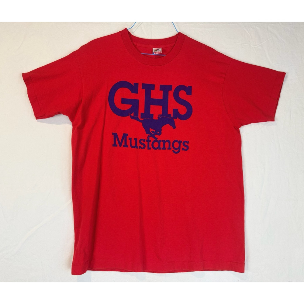 Vintage GHS Mustangs T Shirt Mens Size XL 90s High School Made In USA Texas Red
